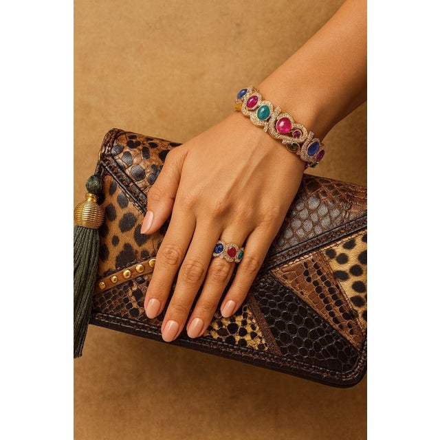 Bochic “Capri” Vintage Ruby & Multi Sapphire Cuff Set In 18K Gold & Silver For Sale - Image 9 of 9