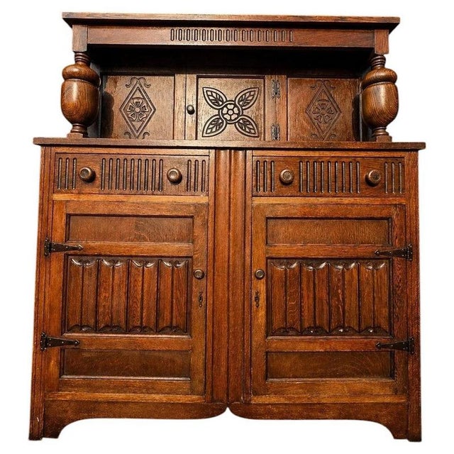 Antique Arts & Crafts Carved Quarter-Sawn Oak Sideboard Dresser For Sale - Image 12 of 12