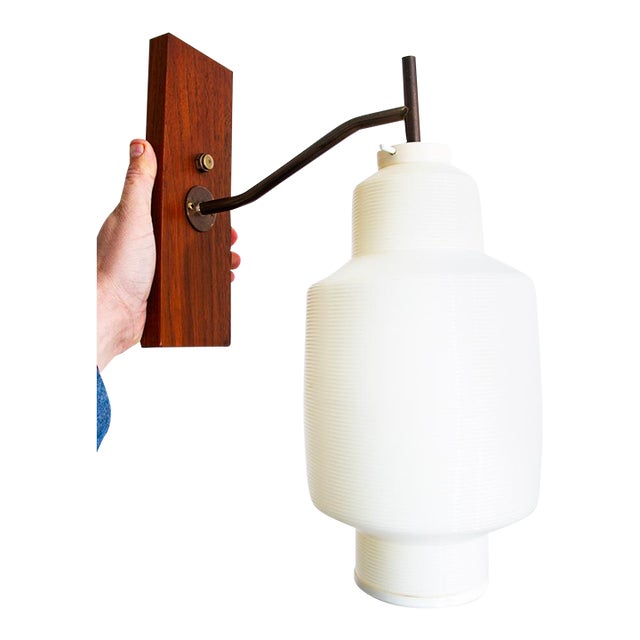 Very unique walnut, brass wall sconce with white original shades. Unbranded piece that came from a custom home in the...