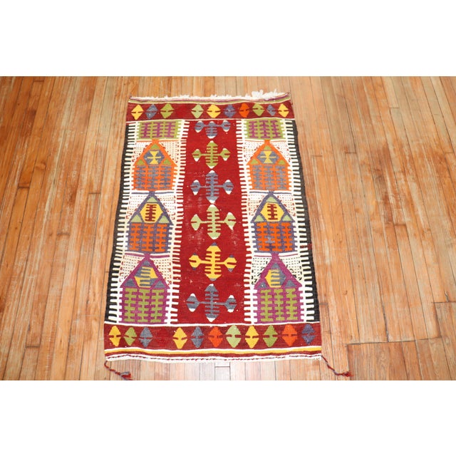 Maroon Mid 20th Century Zabihi Collection Turkish Kilim - 2'10" x 4'4" For Sale - Image 8 of 18
