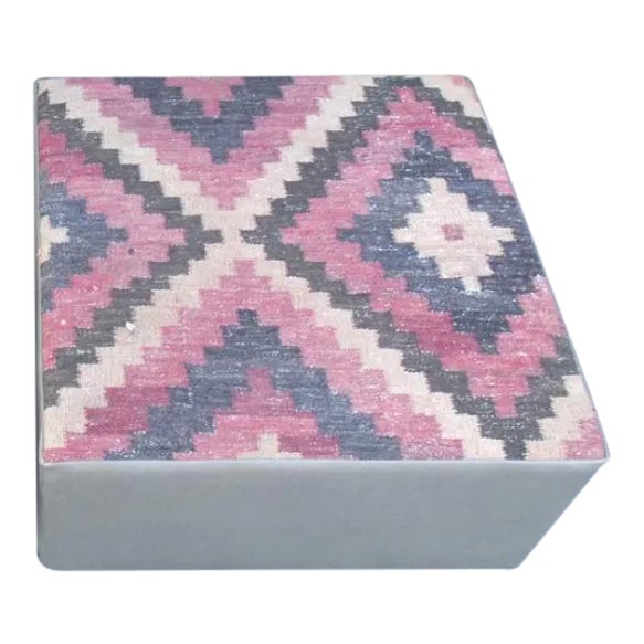 Modern Kelim Rug Top Ottoman Pouf For Sale