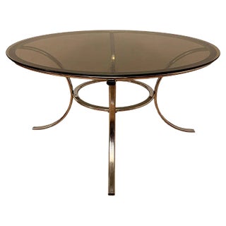 French Chromed Metal and Smoked Glass Coffee Table, 1970s For Sale