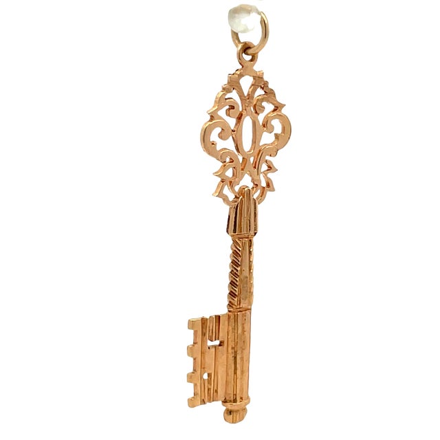 Victorian 18k Rose Gold Ornate Key Pendant With Hand Carved Bow For Sale - Image 4 of 5