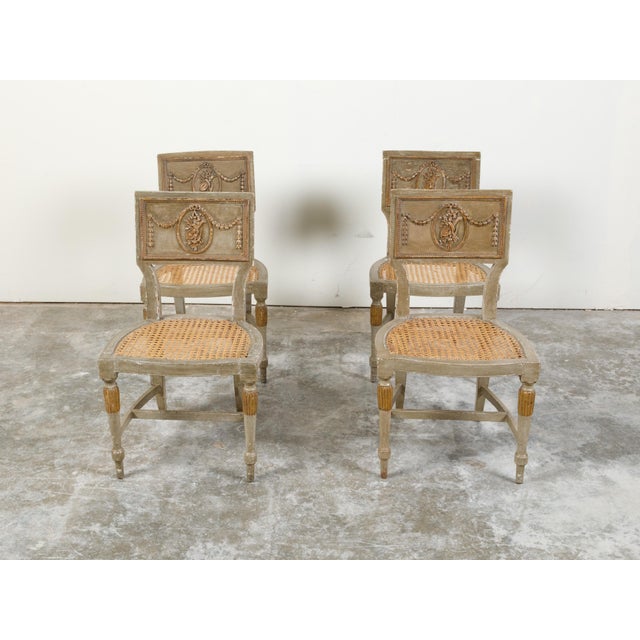 French Set of Four French 18th Century Painted Side Chairs with Liberal Arts Allegory For Sale - Image 3 of 10