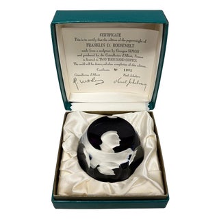 Cristal d'Albret France Franklin D Roosevelt Sulphide Paperweight Faceted Purple For Sale