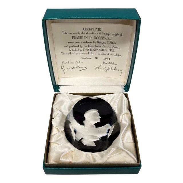 Cristal d'Albret France Franklin D Roosevelt Sulphide Paperweight Faceted Purple For Sale