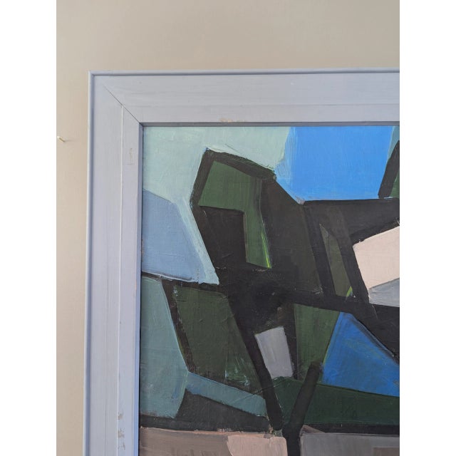 Textile 1958 Mid-Century Modern 'Geometric Pathway' Vintage Original Abstract Landscape, Framed For Sale - Image 7 of 12