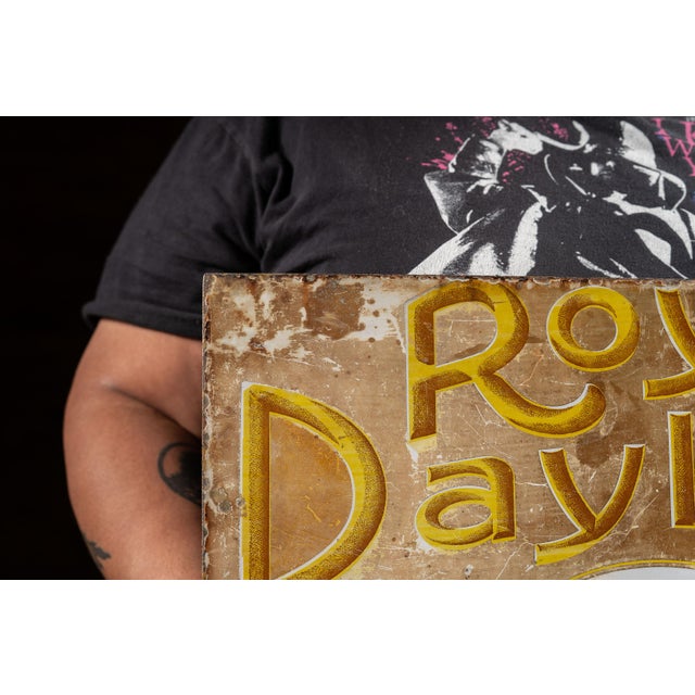 Industrial Antique Royal Daylight Lamp Oil Double-Sided Porcelain Flange Sign For Sale - Image 3 of 6