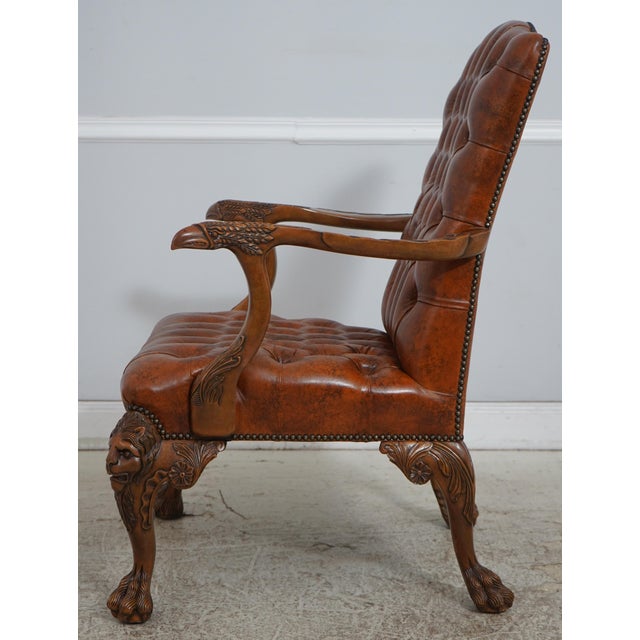 Traditional Georgian Tufted Leather Carved Arm Chair For Sale - Image 3 of 18