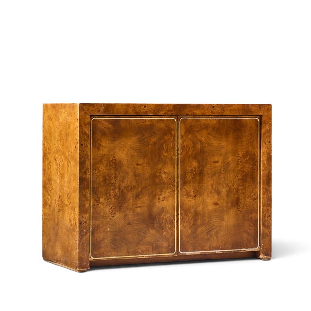 Milo Baughman Milo Baughman Style Mid Century Burlwood and Brass Credenza With Hutch For Sale - Image 4 of 11