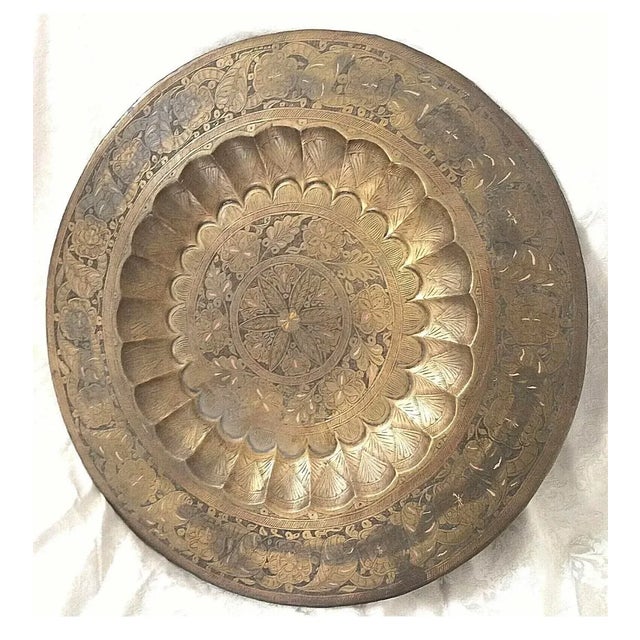 Vintage Etched Brass Round Table Top Tray Chairish