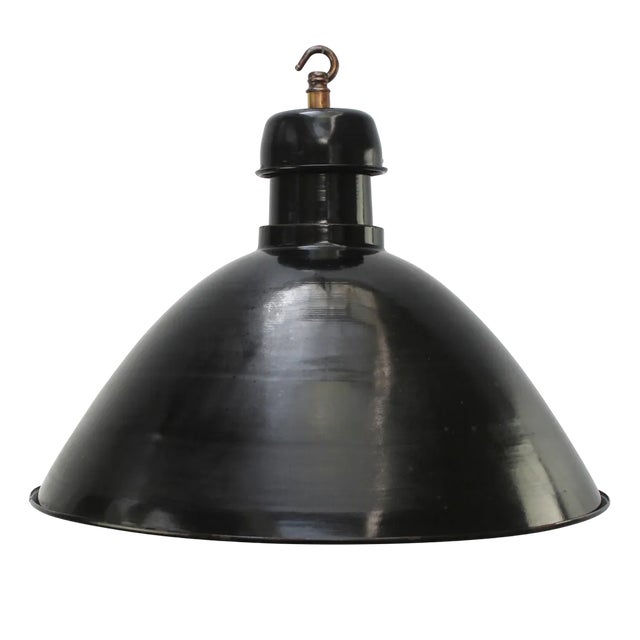 Vintage French Industrial Black Enamel Pendant Light from Gal, France For Sale
