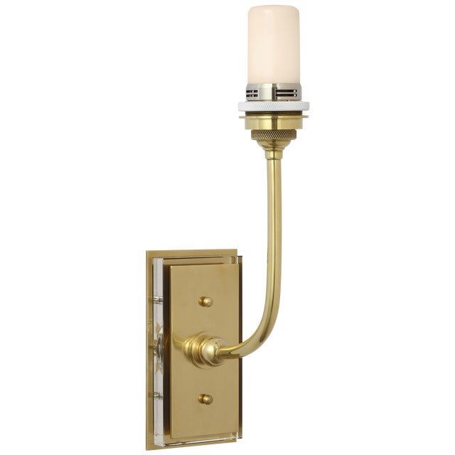 Thomas O'Brien for Visual Comfort Signature Hulton 17" Cordless Single Sconce in Hand-Rubbed Antique Brass with White Glass Shade For Sale - Image 10 of 14