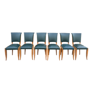 Mid 20th Century Vintage French Oak and Leather Dining Chairs- Set of 6