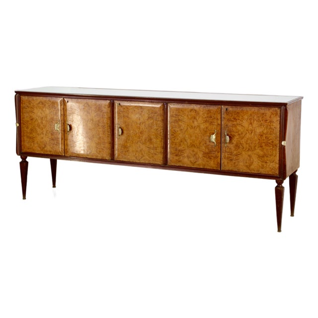 Mid-Century Italian Walnut and Brass Sideboard, 1950s For Sale