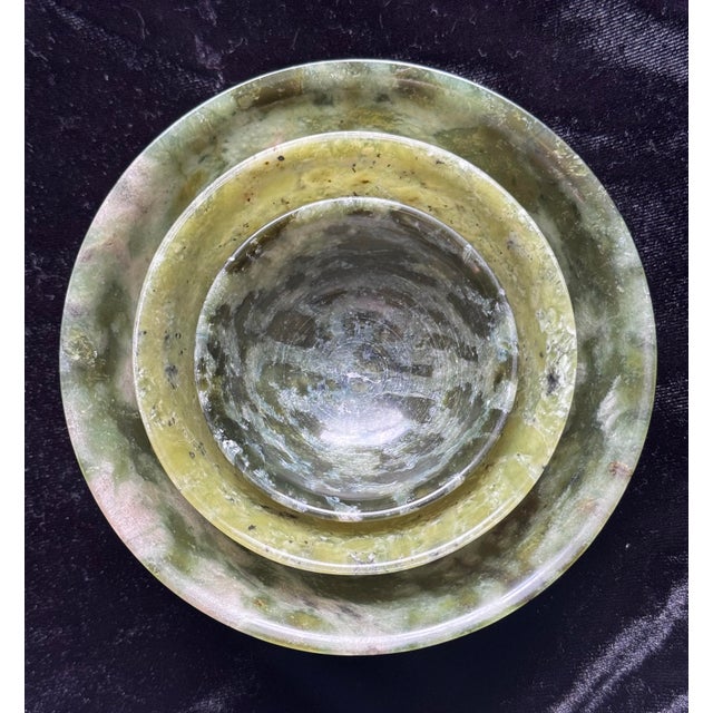 Gemstone Trio of 20th Century Chinese Carved Serpentine Nesting Bowls - Set of 3 For Sale - Image 7 of 12
