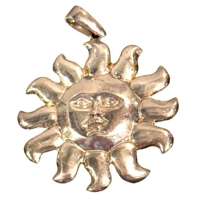 Attributed to Sergio Bustamante, Mexican Sterling Silver Sun Face Pendant, 32g From a private collection of Sergio...