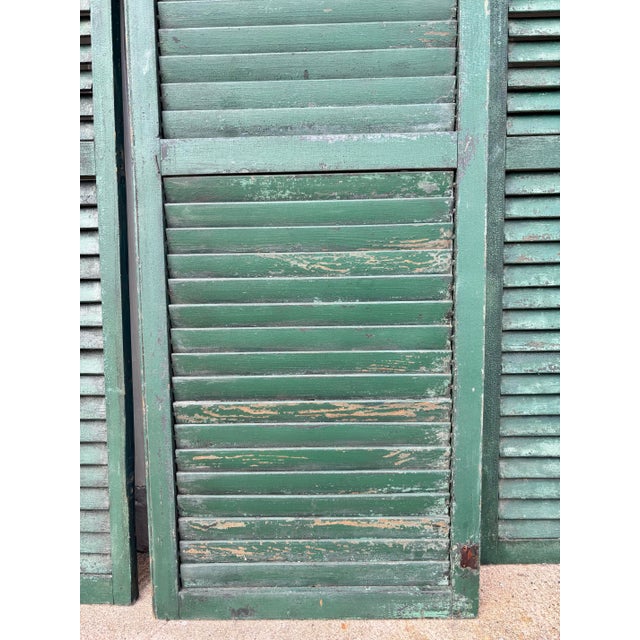 Late 19th Century Antique American Green Farmhouse Shutter 19th C Architectural Salvage- Set of 3 For Sale - Image 5 of 9