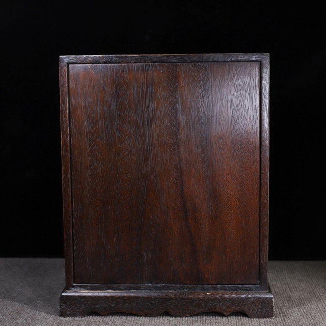 1970s Hardwood Table‑Top Jewelry Cabinet, Mother‑of‑Pearl Inlaid Gourd & Bird Motif Small Chest With Drawers & Cupboards For Sale - Image 4 of 9