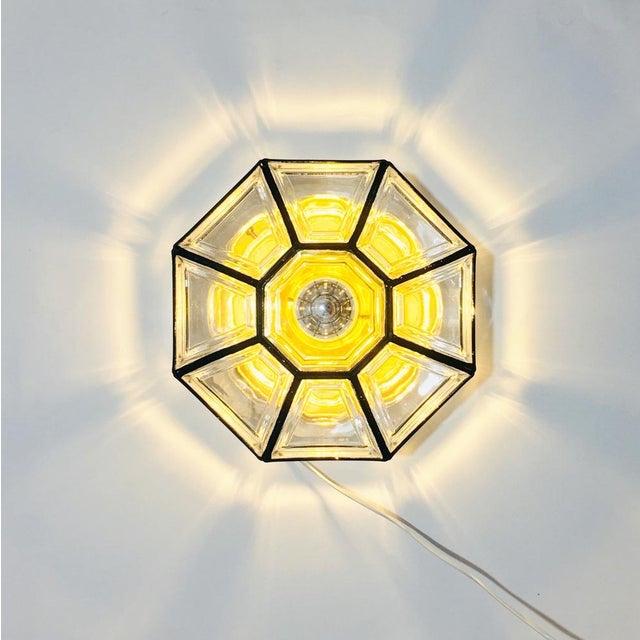 Mid-Century Modern Glass and Brass Flush Mount from Limburg, Germany, 1960s For Sale - Image 6 of 11