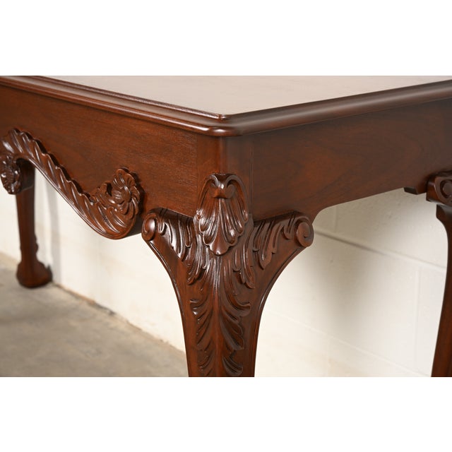 Brown Baker Furniture Georgian Carved Mahogany Console or Sofa Table, Newly Refinished For Sale - Image 8 of 15