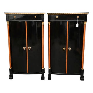 Pair of 19th Century Black Lacquered Biedermeier 2 Door Tall Cabinets For Sale