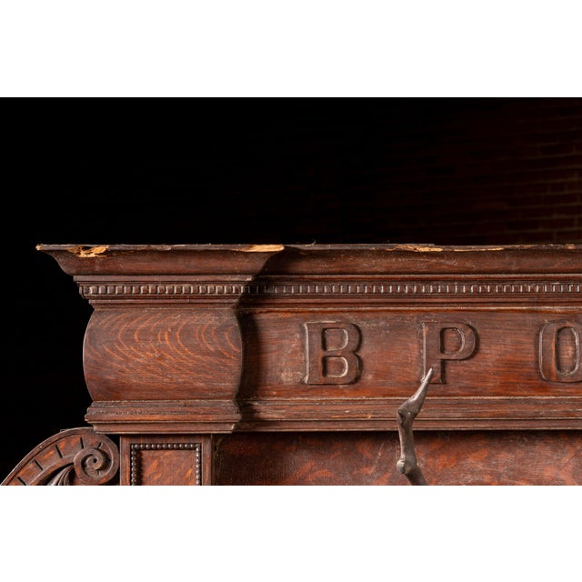 Antique b.p.o.e. Elk Lodge Tiger Oak Triple-Seat Bench For Sale - Image 10 of 15