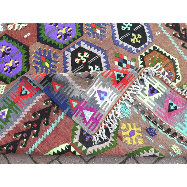 Mid 20th Century Multicolor 1960s Handwoven Boho Turkish Kilim Area Rug For Sale - Image 4 of 10