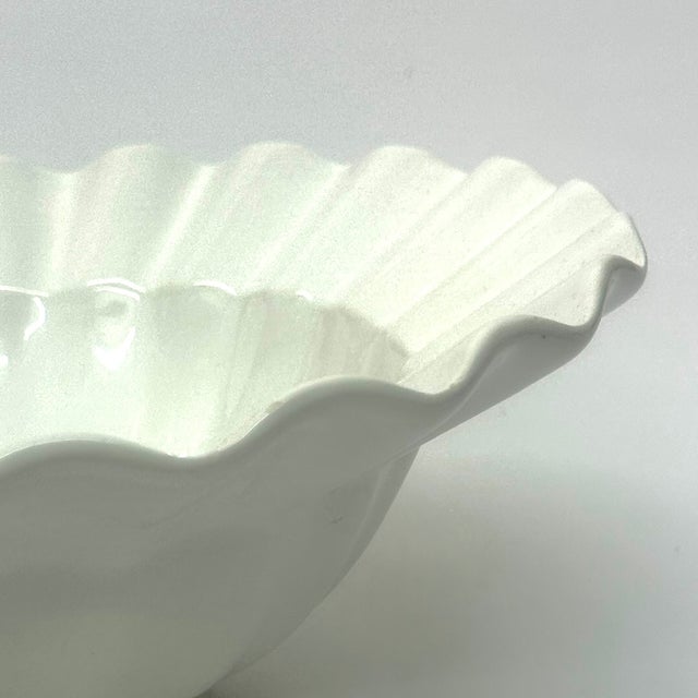 White 1980s Oversized Fluted Edge White Ceramic Serving Bowl, Made in Portugal For Sale - Image 8 of 10