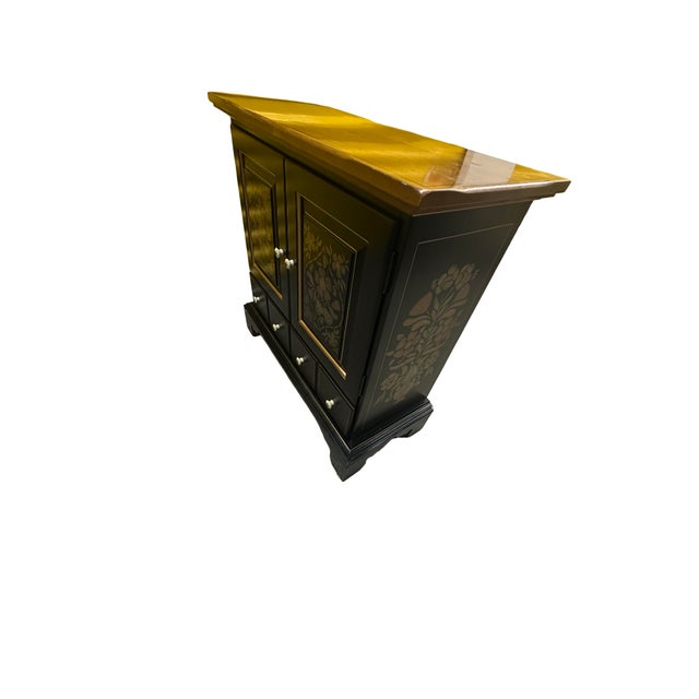 Late 20th Century Late 20th Century Ethan Allen Hand-Painted Black Cabinet With Floral Folk Art Panels For Sale - Image 5 of 12