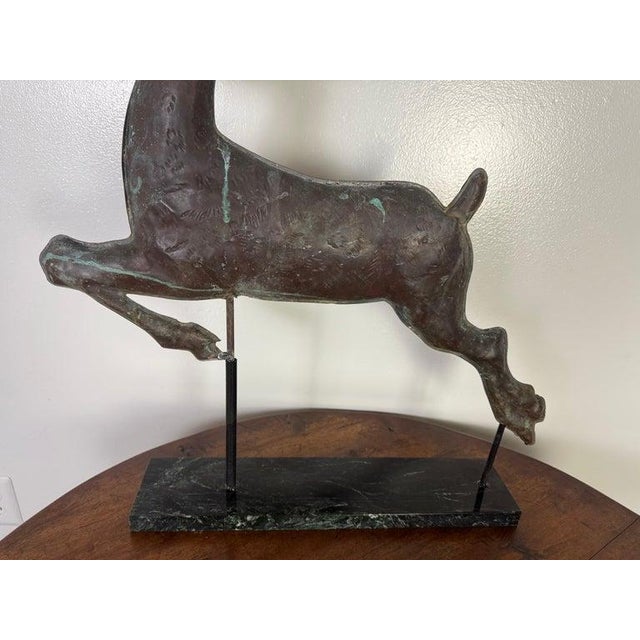 Green Leaping Stag Weathervane Mounted on Marble Base C. 1940's For Sale - Image 8 of 12