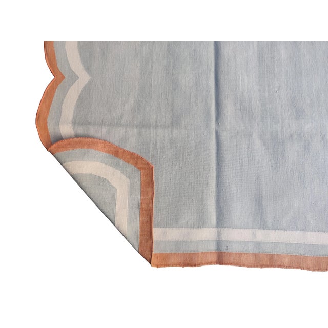 Casa Cosima Handmade Cotton Scalloped Rug, Grey with Cream and Terra Cotta Trim 4'x6' For Sale - Image 4 of 6