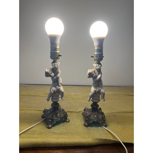 Hollywood Regency Vintage Mid-Century Hollywood Regency Cherub Lamps - Pair Model Bm313-8 For Sale - Image 4 of 7