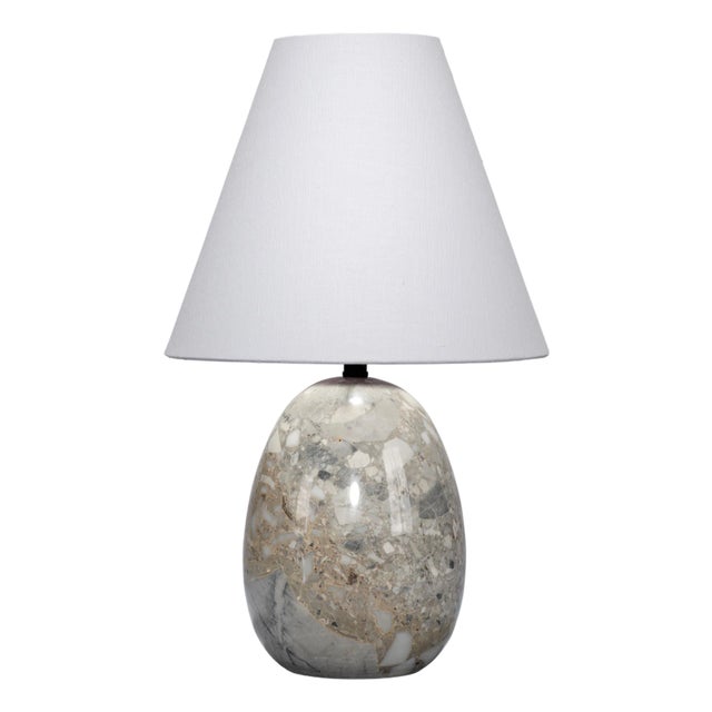 Jamie Young Capsule Travertine Table Lamp with Linen Shade For Sale