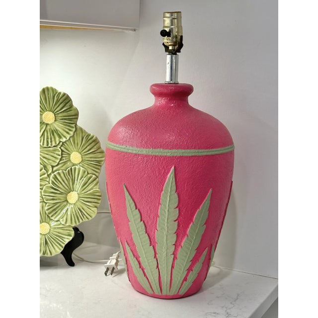 Hot Pink Pink and Green Palm Beach Style Table Lamp For Sale - Image 8 of 8