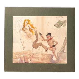 1900s James Montgomery Flagg Signed Figural Watercolor For Sale