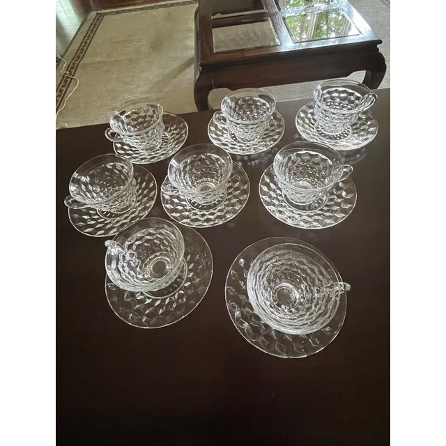 Mid 20th Century Cut Glass Teacups & Saucers, Set of 19 For Sale - Image 9 of 10