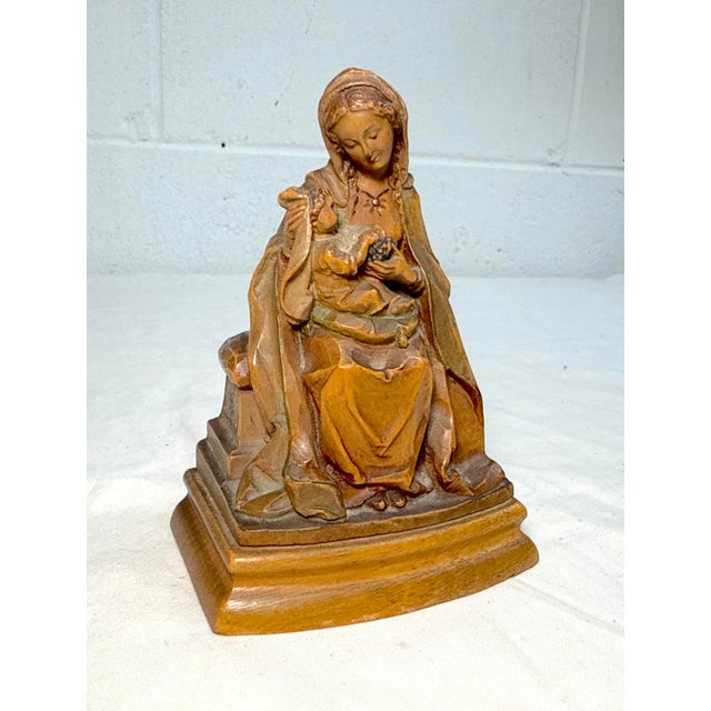 Vintage Hand Carved Wood Religious Virgin Mary Baby Jesus Statue Sculpture Art For Sale - Image 9 of 11