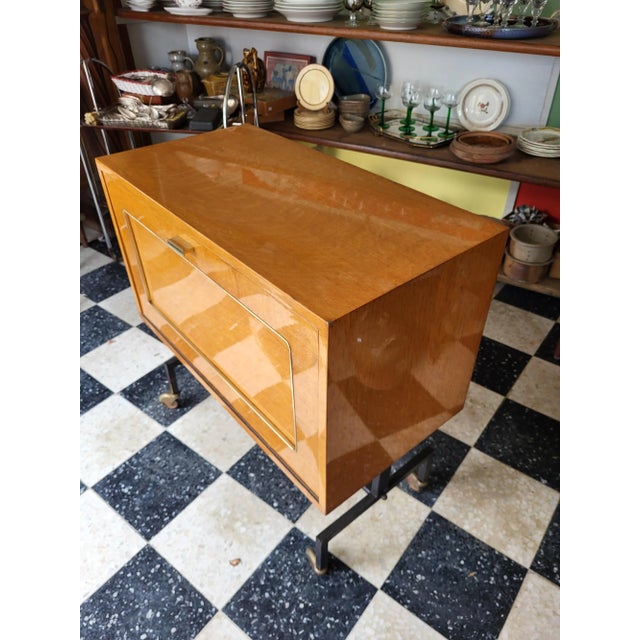 Wood Low Storage Bar Cabinet on Casters, 1960s For Sale - Image 7 of 11
