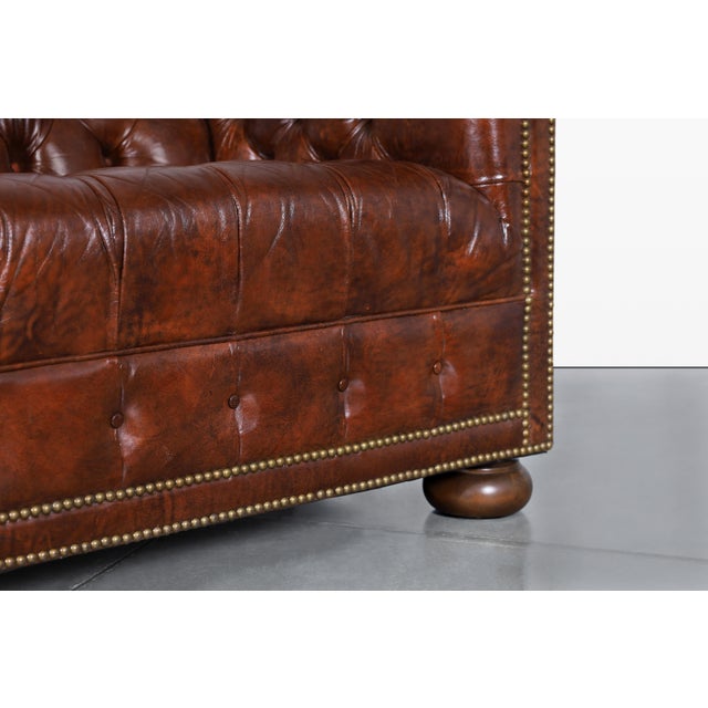 Wood Vintage Brown Leather Chesterfield Sofa For Sale - Image 7 of 13