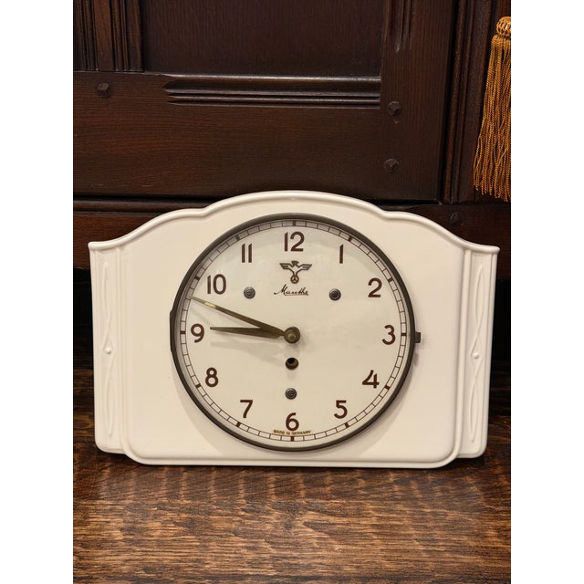 1930s German Mauthe Art Deco Glazed Ceramic Wall Clock For Sale - Image 11 of 16