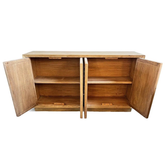 Mid-Century Modern Vintage Natural Geometric Wash Pine Sideboard For Sale - Image 3 of 7
