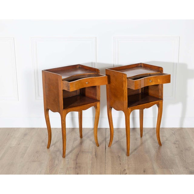 Mid-20th Century Pair of Louis XV Style Cherry Bedside Tables with Drawer and Niche For Sale - Image 11 of 14