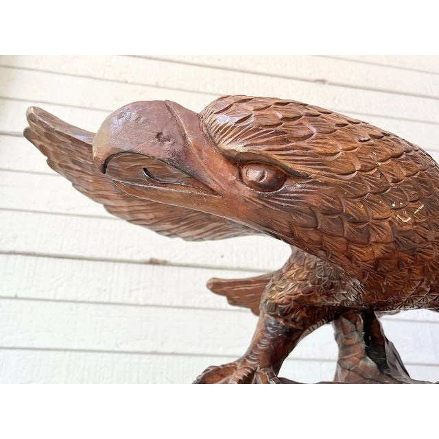 American 1979s Vintage Wooden Carved Americana Federal Eagle Large Figurine Statue For Sale - Image 3 of 11