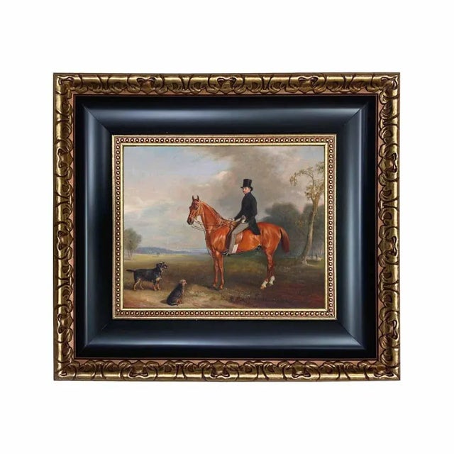 "Sir Montague Welby on a Chestnut Hunter With Terrier" Contemporary Reproduction Print on Canvas After John Ferneley Sr., Framed For Sale - Image 4 of 4