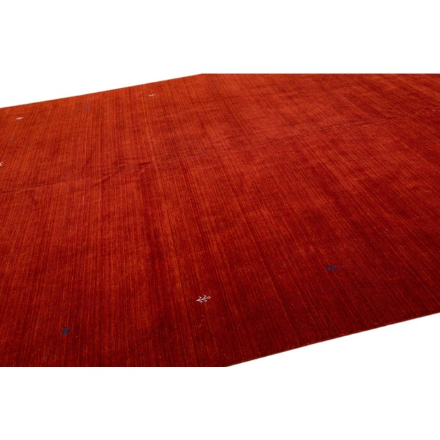 2020s Modern Gabbeh Style Red Hand-Loom Minimalist Pattern Wool Rug For Sale - Image 5 of 11