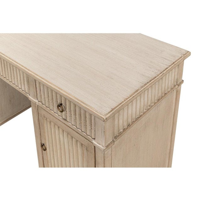 Reeded Pine Pedestal Desk in Stone Grey For Sale - Image 9 of 11