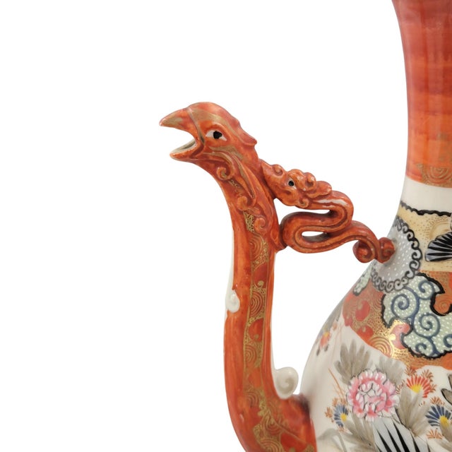 Japanese Kutani Porcelain Dragon and Phoenix Ewer For Sale - Image 12 of 14