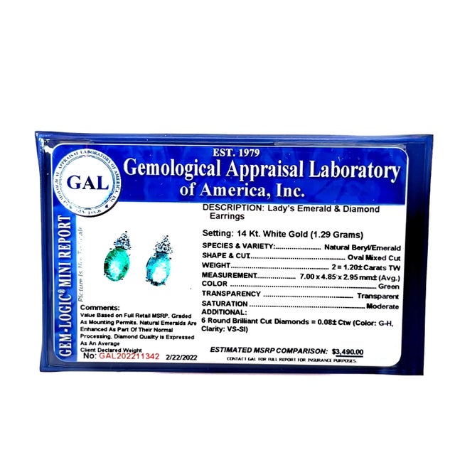 Metal Natural Emerald Diamond Earrings 14k Gold 1.28 TCW Certified For Sale - Image 7 of 10