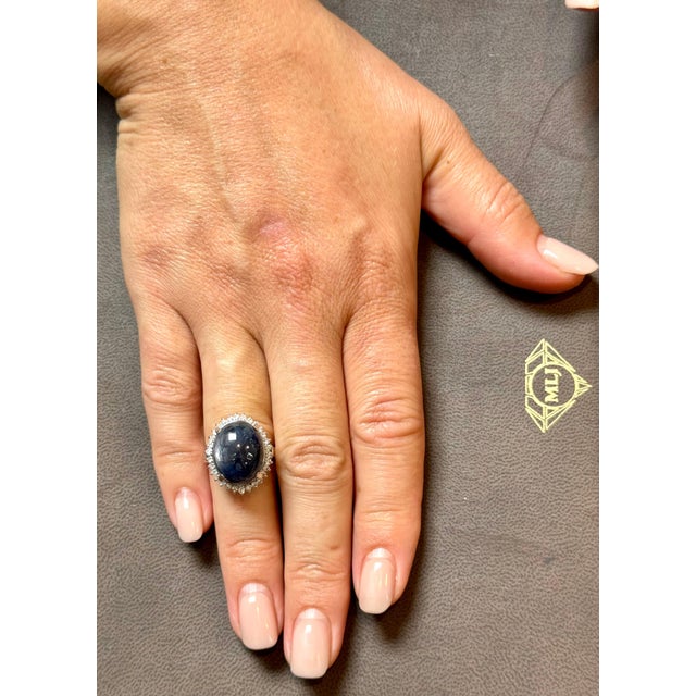 16.83 Ct Natural Sapphire Cabochon & Diamond Ring in Platinum Size 7 For Sale - Image 14 of 18